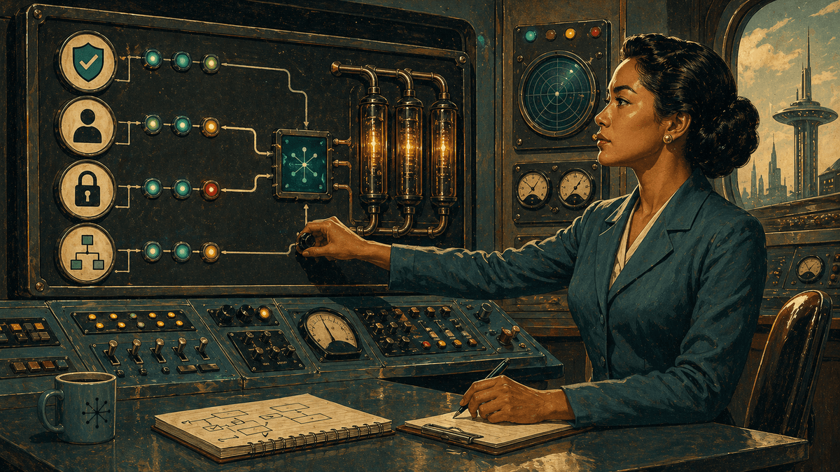 Profissional supervisionando automações com controles de privacidade e segurança