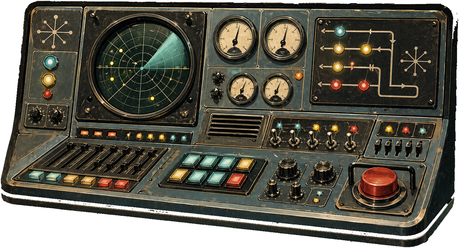 Painel analogico com indicadores de controle operacional